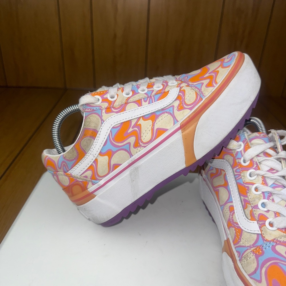 Vans Old Skool Platform Psychedelic Swirl Orange Blue Low Top Shoes Womens 6